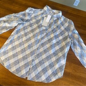 Joie light blue and white plaid button-up shirt NWT 100% silk shell $278 retail